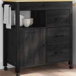 vidaXL Keuken Trolley MONZA Zwart 84 x 40 x 88,5 cm Massief Vurenhout