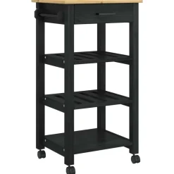 vidaXL Keuken Trolley MONZA Zwart 48 x 40 x 88,5 cm Massief Vurenhout