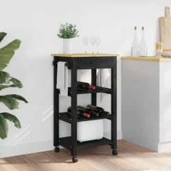vidaXL Keuken Trolley MONZA Zwart 48 x 40 x 88,5 cm Massief Vurenhout