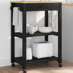 vidaXL Keuken Trolley MONZA Zwart 60 x 40 x 88,5 cm Massief Vurenhout