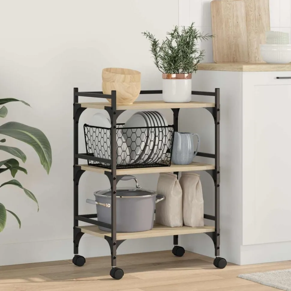 vidaXL Keuken Trolley Sonoma Eiken 50 x 35 x 75,5 cm Bewerkt hout