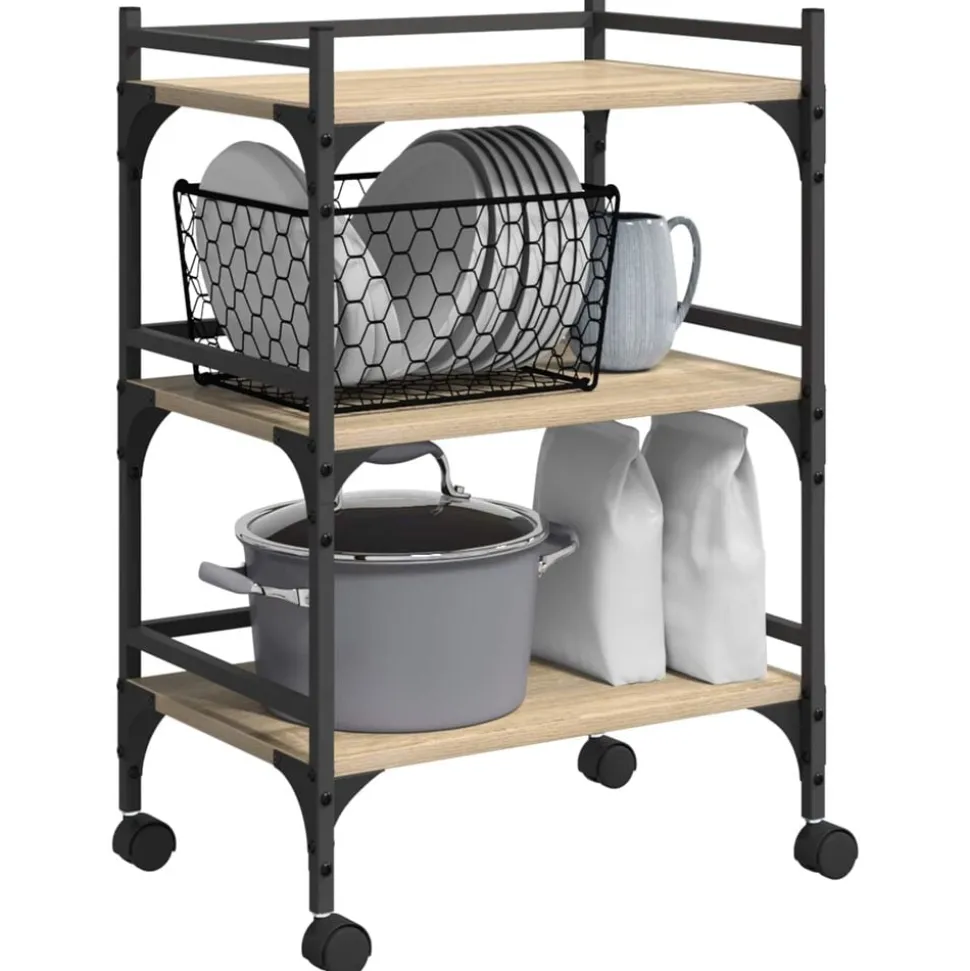 vidaXL Keuken Trolley Sonoma Eiken 50 x 35 x 75,5 cm Bewerkt hout