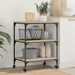 vidaXL Keuken Trolley Sonoma Eiken 60 x 41 x 76 cm Bewerkt hout