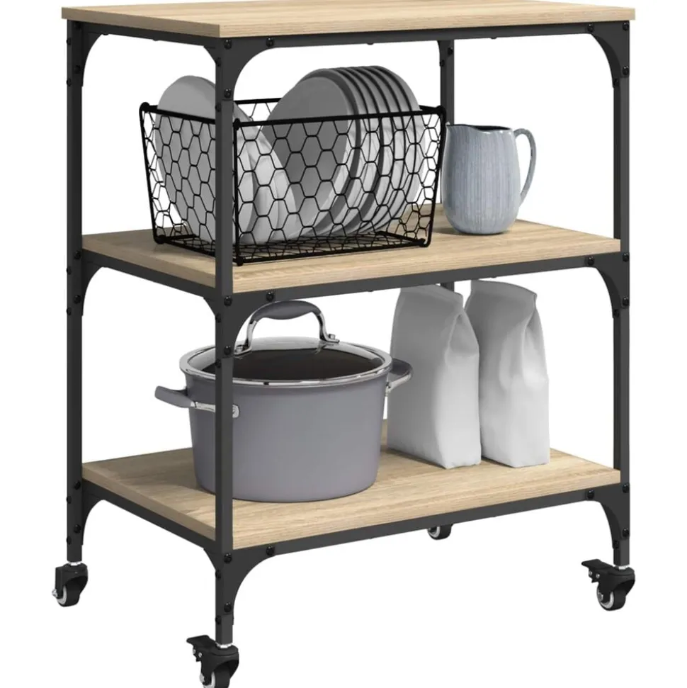 vidaXL Keuken Trolley Sonoma Eiken 60 x 41 x 76 cm Bewerkt hout
