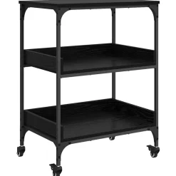 vidaXL Keuken Trolley Zwart Eiken 60 x 41 x 80.5 cm Bewerkt hout