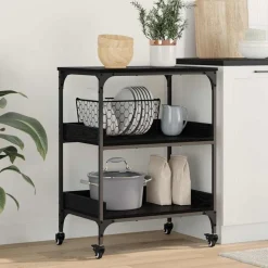 vidaXL Keuken Trolley Zwart Eiken 60 x 41 x 80.5 cm Bewerkt hout