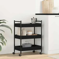vidaXL Keuken Trolley Zwart eiken 50 x 30 x 70 cm Bewerkt hout
