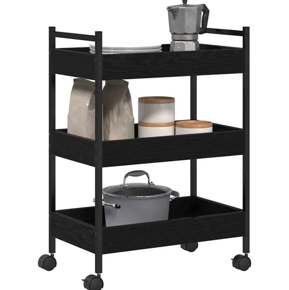 vidaXL Keuken Trolley Zwart eiken 50 x 30 x 70 cm Bewerkt hout