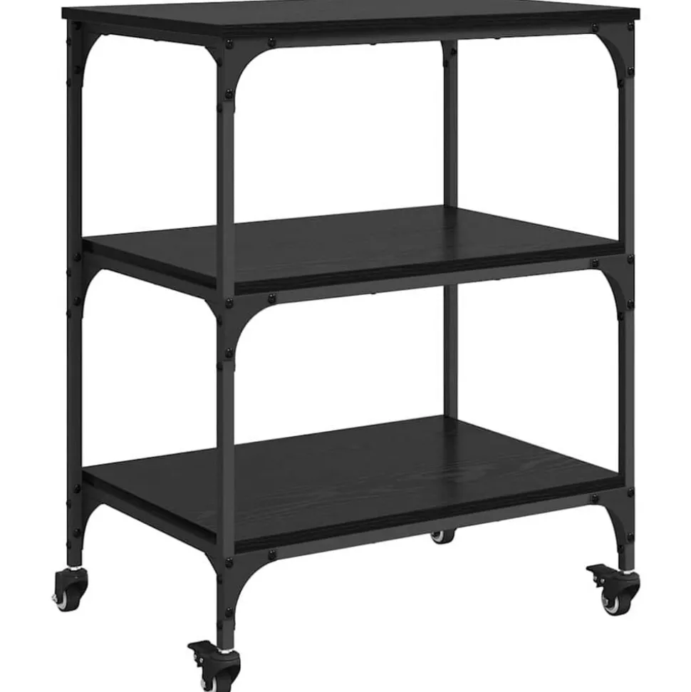 vidaXL Keuken Trolley Zwart Eiken 60 x 41 x 76 cm Bewerkt hout