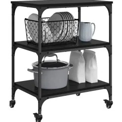 vidaXL Keuken Trolley Zwart Eiken 60 x 41 x 76 cm Bewerkt hout