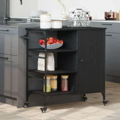 vidaXL Keuken Trolley Zwart Eiken 87.5 x 39 x 84.5 cm Bewerkt hout