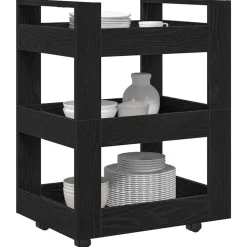 vidaXL Keuken Trolley Zwart Eiken 60 x 45 x 80 cm Bewerkt hout