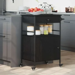 vidaXL Keuken Trolley Zwart Eiken 56 x 43 x 89,5 cm Bewerkt hout