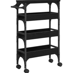 vidaXL Keuken Trolley Zwart Eiken 53 x 20 x 76 cm Bewerkt hout