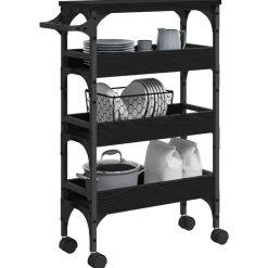 vidaXL Keuken Trolley Zwart Eiken 53 x 20 x 76 cm Bewerkt hout