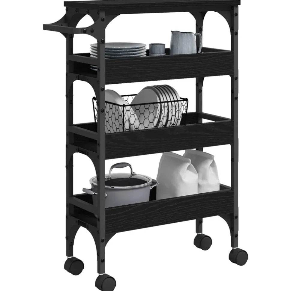 vidaXL Keuken Trolley Zwart Eiken 53 x 20 x 76 cm Bewerkt hout