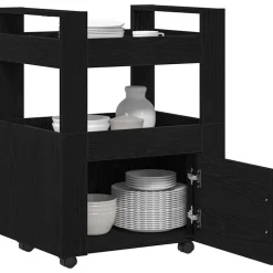 vidaXL Keuken Trolley Zwart eiken 60 x 45 x 80 cm Bewerkt hout