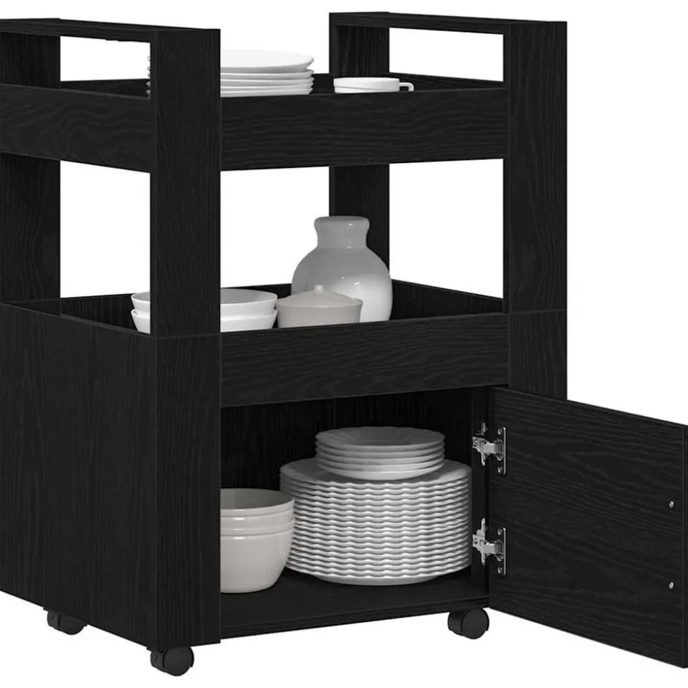 vidaXL Keuken Trolley Zwart eiken 60 x 45 x 80 cm Bewerkt hout