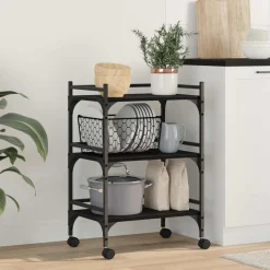 vidaXL Keuken Trolley Zwart Eiken 50 x 35 x 75.5 cm Bewerkt hout