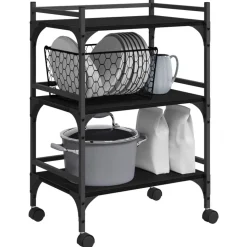 vidaXL Keuken Trolley Zwart Eiken 50 x 35 x 75.5 cm Bewerkt hout