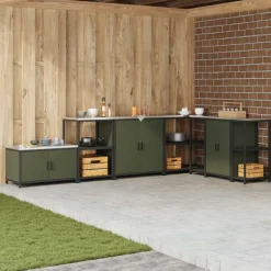 vidaXL Keukenopslag met plank Olijf Groen 90 x 50 x 92 cm Staal