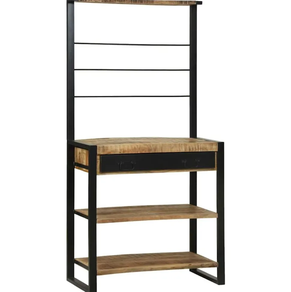vidaXL Keukenrek Bruin en zwart 80 x 40 x 160 cm Massief Mango Hout