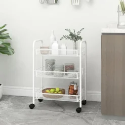vidaXL Keukentrolley 3-laags 46x26x54 cm ijzer wit