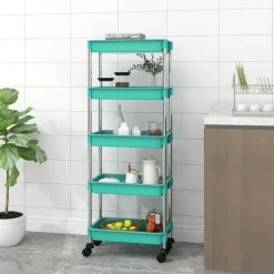 vidaXL Keukentrolley 5-laags 42x29x128 cm ijzer en ABS turquoise