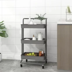 vidaXL Keukentrolley 3-laags 42x35x85 cm ijzer en ABS grijs