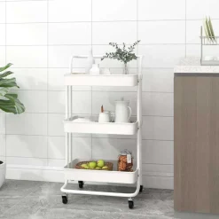 vidaXL Keukentrolley 3-laags 42x35x85 cm ijzer en ABS wit