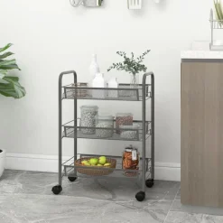 vidaXL Keukentrolley 3-laags 46x26x54 cm ijzer grijs