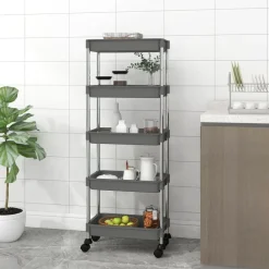 vidaXL Keukentrolley 5-laags 42x29x128 cm ijzer en ABS grijs