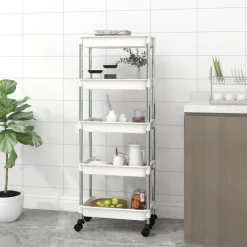 vidaXL Keukentrolley 5-laags 42x29x128 cm ijzer en ABS wit