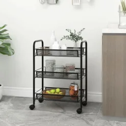 vidaXL Keukentrolley 3-laags 46x26x64 cm ijzer zwart