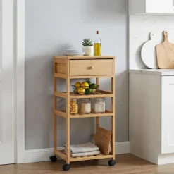 vidaXL Keukentrolley met Wielen Naturel 37 x 36 x 80 cm Bamboe