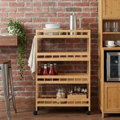 vidaXL Keukentrolley met Wielen Naturel 60 x 18 x 97 cm Bamboe