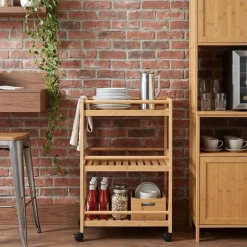 vidaXL Keukentrolley met Wielen Naturel 46 x 38 x 76 cm Bamboe