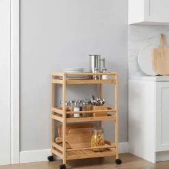 vidaXL Keukentrolley met Wielen Naturel 46 x 38 x 76 cm Bamboe