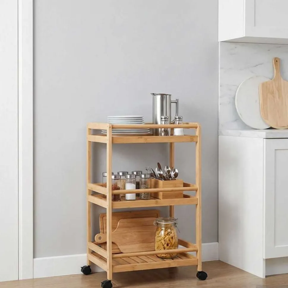 vidaXL Keukentrolley met Wielen Naturel 46 x 38 x 76 cm Bamboe