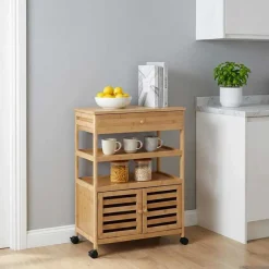 vidaXL Keukentrolley met Wielen Naturel 59,5 x 36 x 82 cm Bamboe