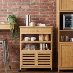 vidaXL Keukentrolley met Wielen Naturel 59,5 x 36 x 82 cm Bamboe