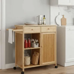 vidaXL Keukentrolley met Wielen Naturel 90,5 x 36 x 86,5 cm Bamboe