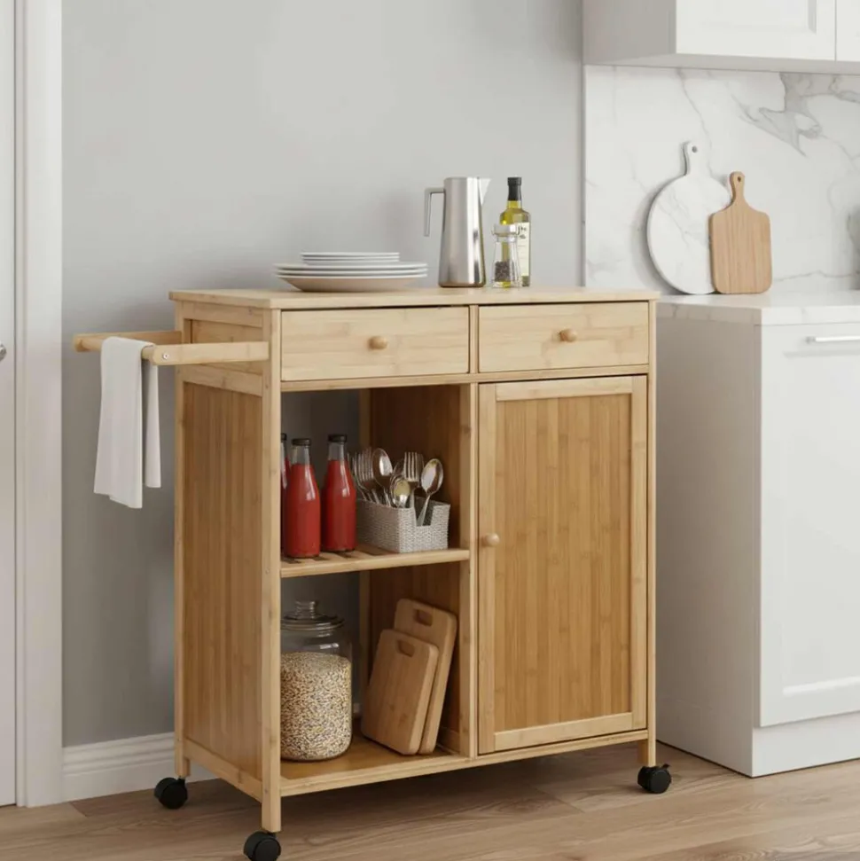 vidaXL Keukentrolley met Wielen Naturel 90,5 x 36 x 86,5 cm Bamboe
