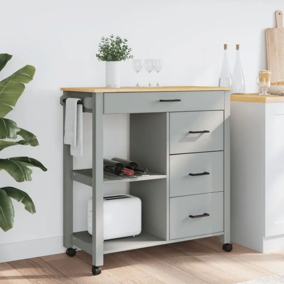 vidaXL Keukentrolley MONZA 84x40x88,5 cm massief grenenhout