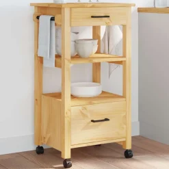 vidaXL Keukentrolley MONZA 48x40x88,5 cm massief grenenhout