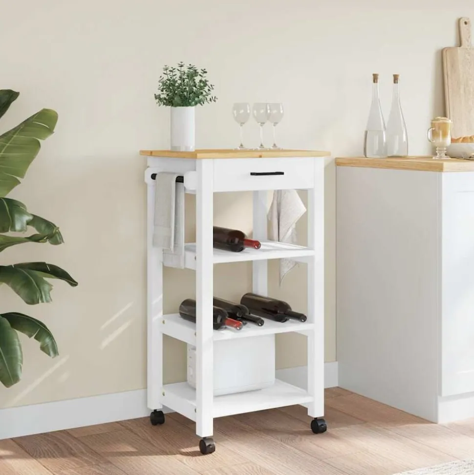 vidaXL Keukentrolley MONZA 48x40x88,5 cm massief grenenhout
