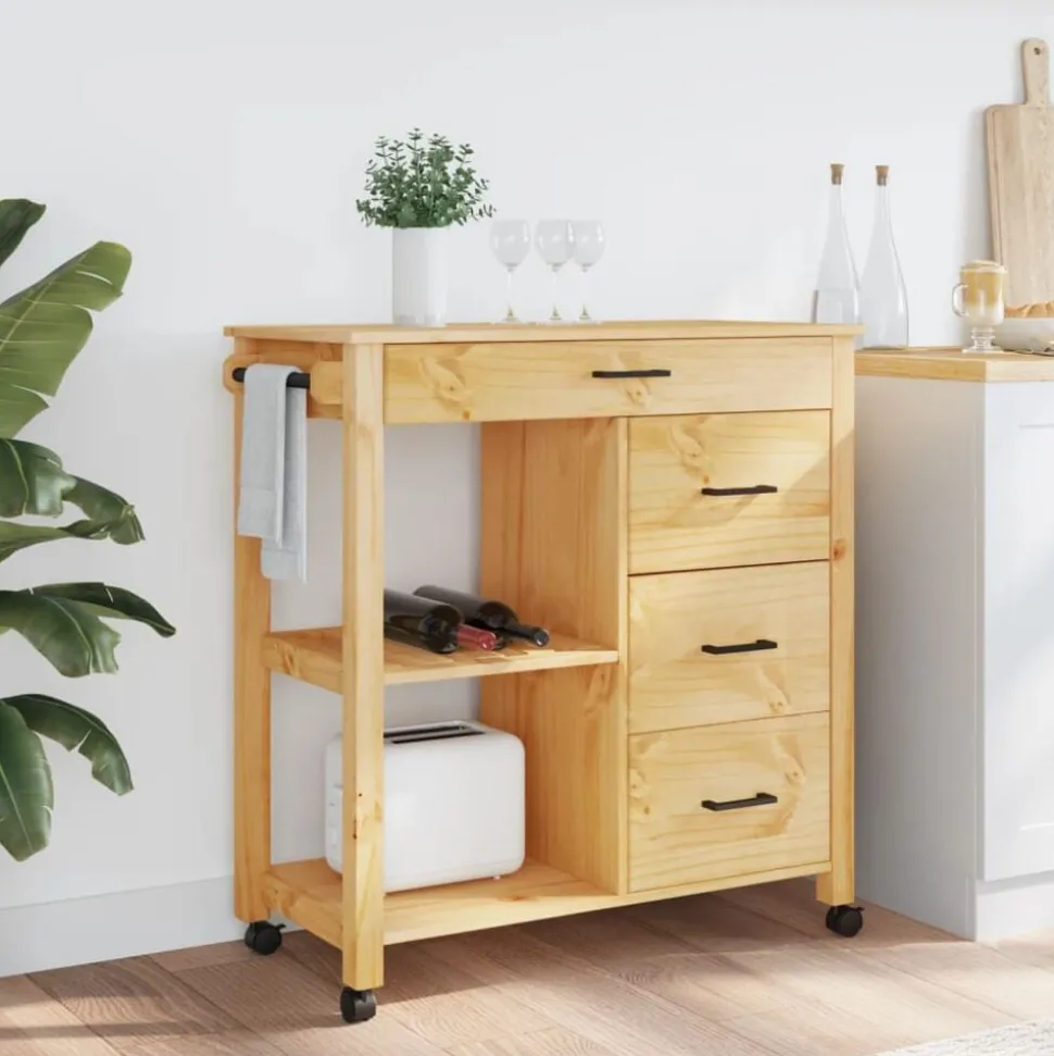 vidaXL Keukentrolley MONZA 84x40x88,5 cm massief grenenhout