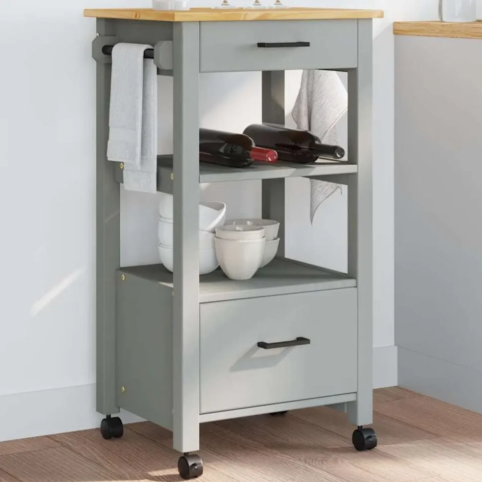 vidaXL Keukentrolley MONZA 48x40x88,5 cm massief grenenhout