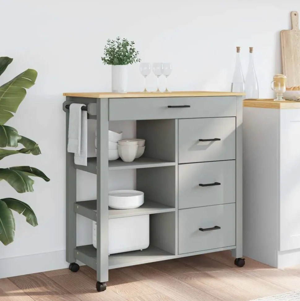 vidaXL Keukentrolley MONZA 84x40x88,5 cm massief grenenhout
