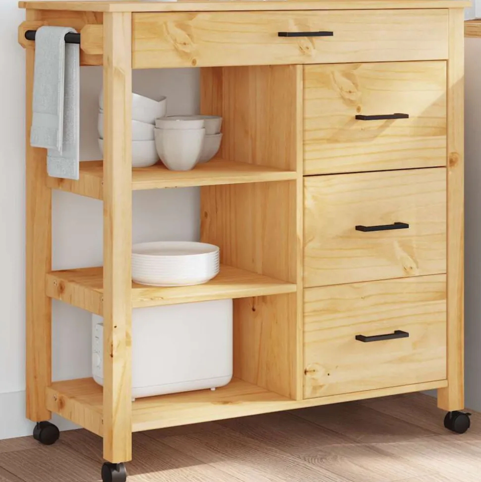 vidaXL Keukentrolley MONZA 84x40x88,5 cm massief grenenhout